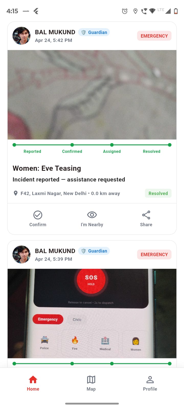 Community alert feed with statuses and actions